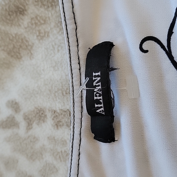 Sheer Sleeve Alfani Top Black White Flowy Dressy Sequin Neck Formal Blouse M - Picture 12 of 12